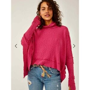 Free People Women's Moon Daisy Turtleneck Poncho Sweater Rose Hypnotic